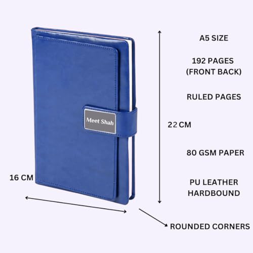 Image of Giftana Personalized Notebook Diary with Pen Gift Set for Men and Women, 2 in 1 Customized Office Diaries A5 Size Notebook, Diwali Gifts, Personalised New Year Corporate Gifts for Employees (Blue 2)