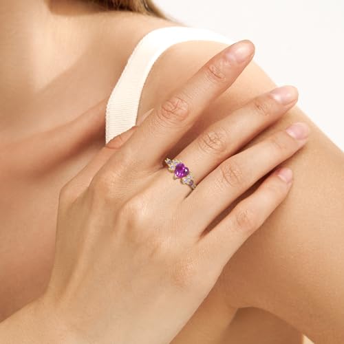 Silver Heart Engagement Rings for Women - Delicate Pink/Orange Heart Love Ring for Ladies, Promise Love Heart Jewelry Mothers Day Christmas Gifts for Her2