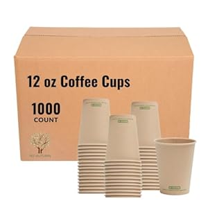 NY-AUTUMN Disposable Paper Coffee Cups 12 oz – Compostable & Biodegradable – Made from Bamboo Fiber – Durable, Leakage Free & Multi Purpose Use – Ideal for Hot Beverages (1000 Count)