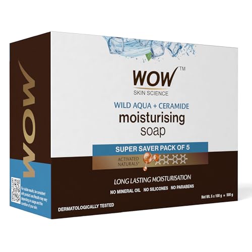 Image of WOW Skin Science Wild Aqua & Ceramide Soap | Purifies & Softens Skin | Cools & Tones | Energizing Cleanser | Neutralizes Body Odor | Invigorates Senses | Infused with Menthol & Ceramide | Pack of 5