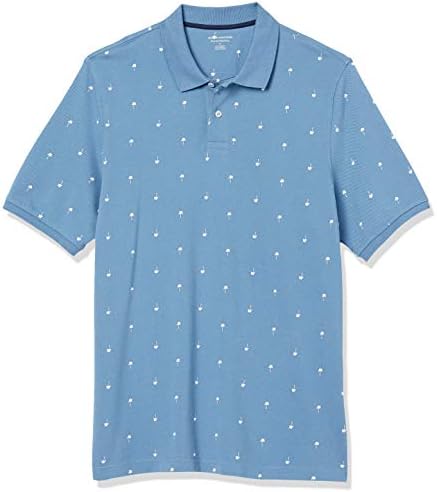 Amazon Essentials Men's Regular-Fit Cotton Pique Polo Shirt (Available in Big & Tall), Blue/White, Palm Leaf Print, X-Large