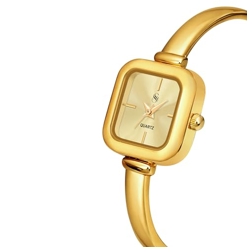 Image of Shocknshop Elegant Bangle Aura Square Dial Ladies Rose Gold Bracelet Strap Watch for Woman -WCH181
