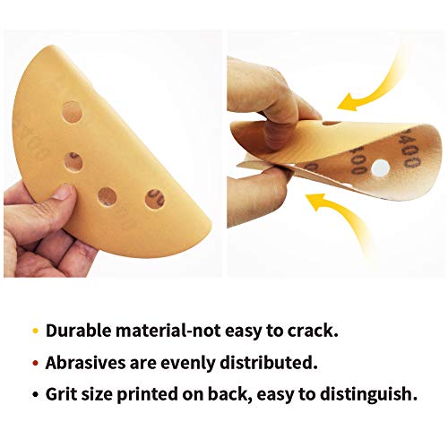 SPEEDWOX 50 Pcs 5 Inches 8 Hole Sanding Discs 400 Grit Dustless Hook and Loop Sandpaper for Random Orbital Sander Yellow Finishing Discs for Automotive Woodworking - Image 3