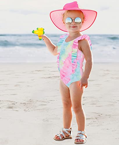 Alisister Toddler Little Girl Swimsuit Cute Tie Dye 3T 4T Kids Bathing Suit One Piece Ruffle Soft Swimwear Backless Tankini Summer Holiday Petite Cartoon Beach Bikini Pink #TOP1