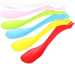 kuou 6 Pack Plastic Spork,Portable and Reusable Camping Spork Lightweight & Strong All in One Plastic Camping Cutlery for Backpacking Hiking Outdoors