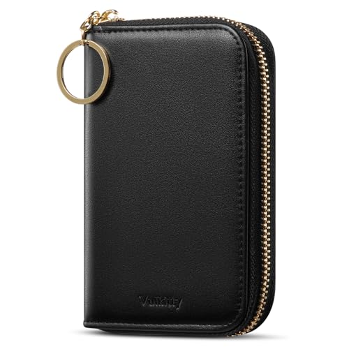 Wallet Women Zipper Bifold Small Leather Card Holder Wallet RFID Blocking with ID Window and Coin Pocket Black