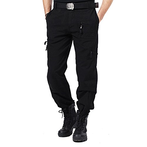 Free Knight Men's Combat Tactical Casual Cargo Trousers Outdoor Sport Army Pants (Size 34, Black)