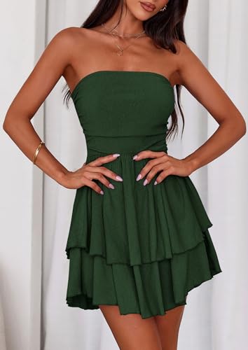 Image of PRETTYGARDEN Women's 2026 Summer Strapless Tube Mini Dress Off Shoulder Smocked Ruffle A Line Flowy Short Party Club Dresses