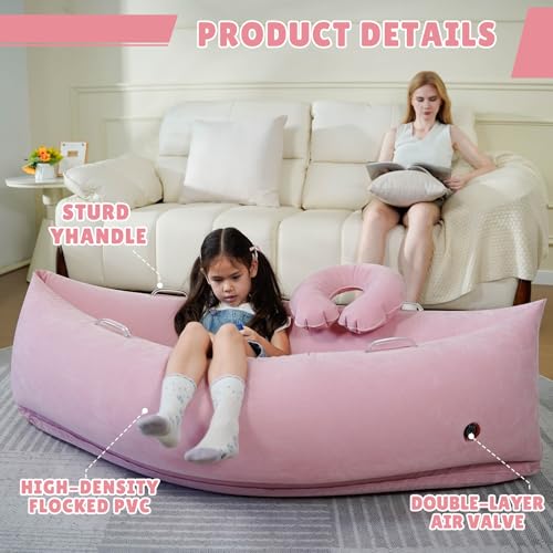 Image of Bmag Sensory Chair for Kids, Inflatable Peapod Canoe with Neck Pillow, 60 inch Sensory Pod Seating ADHD Toy Gift for Autistic Children, Includes Electric Air Pump, Pink