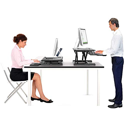 bonVIVO Höhenverstellbarer Schreibtischaufsatz 95x40 – Standing Desk Converter mit Gasfeder, Extra breite Arbeitsfläche für 2 Monitore, Ergonomischer Steh Sitz Schreibtisch Aufsatz bis 15 kg, Schwarz