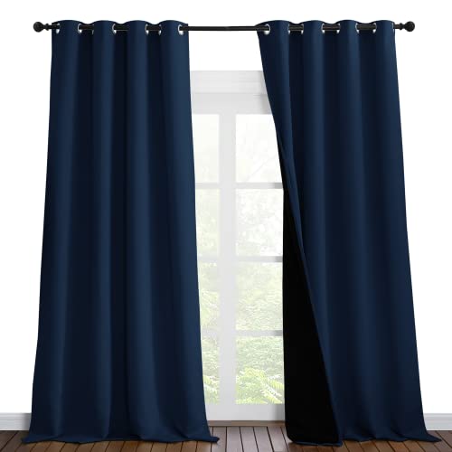 Image of NICETOWN 100% Blackout Curtains 102 inches Long, Noise Reduction Window Treatment Curtains, Thermal Insulated Energy Smart Drapes and Draperies for Apartment Decor, Navy Blue, Set of 2, 55 inches W