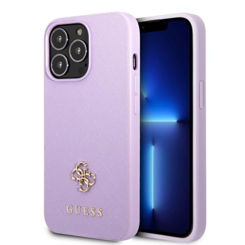 GUESS GUHCP13XPS4MU Coque pour iPhone 13 Pro Max 6,7" Coque Rigide Violet Saffiano 4G Petit Logo en métal
