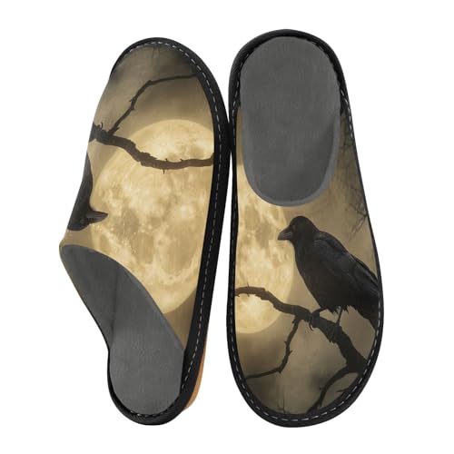 Silhouette Crow House Slippers for Women Men, Warm Slipper Rubber Sole Memory Foam Indoor Outdoor 4-5