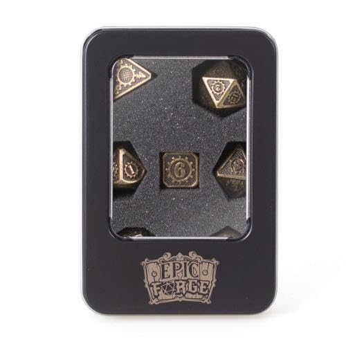 Epic Forge Set of 7 Metal Dice 14 mm (Metal Box) - Gear Gold