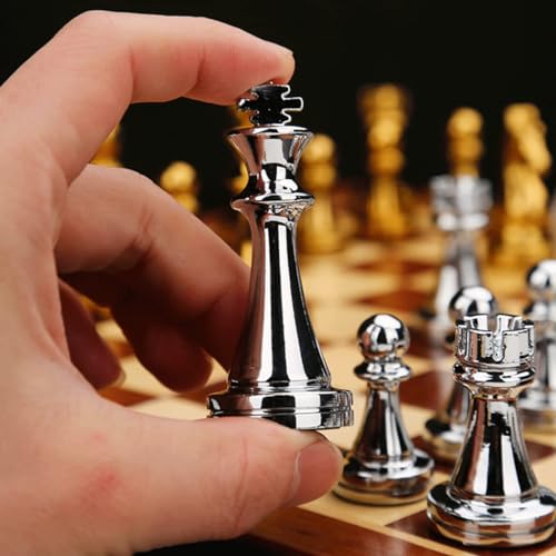 Set de Ajedrez Deluxe metálico de 11 pulgadas con caja de madera portátil miniatura 7