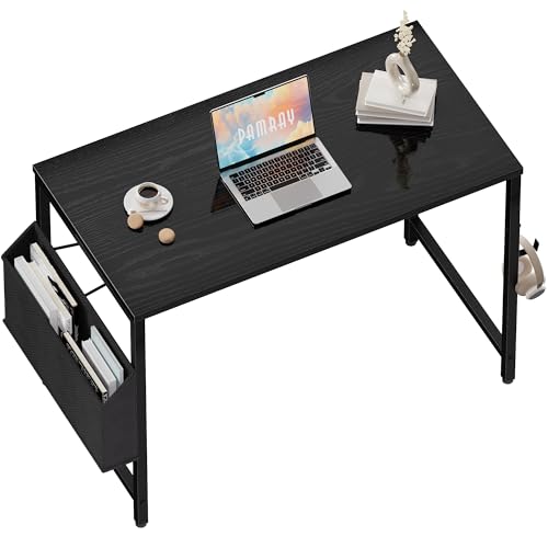 Pamray 32 Inch Computer Desk for Small Spaces with Storage Bag, Home Office Work Desk with Headphone Hook, Small Office Desk Study Writing Table