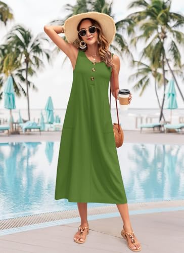 Image of MOLERANI Women's Summer Maxi Dress 2026 Sleeveless Button Down Casual Loose Long Beach Sundress Travel Vacation Outfits