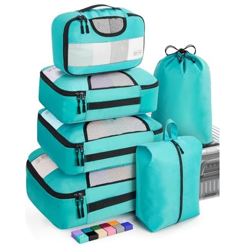 Veken 6 Set Packing Cubes for Suitcases, Travel Essentials for Carry on Luggage, Suitcase Organizer Bags Set for Travel Accessories in 4 Sizes(Extra Large, Large, Medium, Small)ï¼Cyan