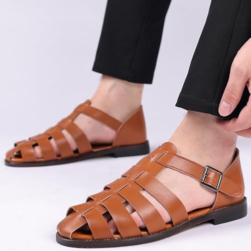 Men's Outdoor Hiking Sandals Closed Toe Leather Athletic Lightweight Trail Walking Casual Sandals Water Shoes3