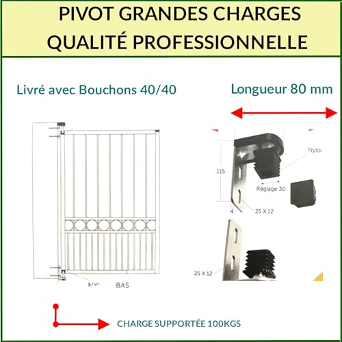 Pivot pour portail réglable en acier robuste grandes charges