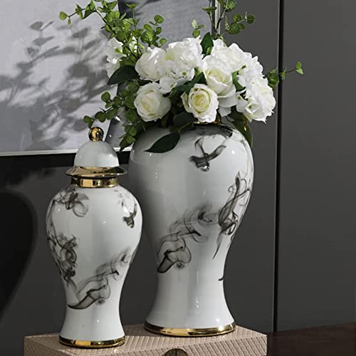 Ceramic Jars,Tea Jar,Chinese Style Storage Jars,White Ceramic Ginger Jar With Lid,Traditional Chinese Decorative Porcelain Jars Temple Jar With Lids, Flower Vases Storage Jar Decor For Living Room She #TOP2