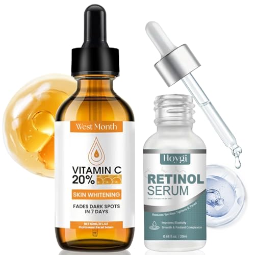 Set de Sérum de Vitamina C y Retinol,Suero de Vitamina C para Rostro+Retinol Serum,con Vitamin C & Vegan ácido hialurónico,Anti-envejecimiento, Corrección de Manchas Oscuras, Reducción de Arrugas