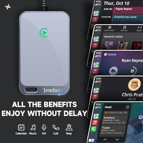 Image of Jemluse Wireless CarPlay Adapter for Apple iPhone - Multi-User Seamless Connection for Convert Wired to Wireless Car Play Adapter - No Latency from iOS 10+ to Screen w /USB C (All Silver)
