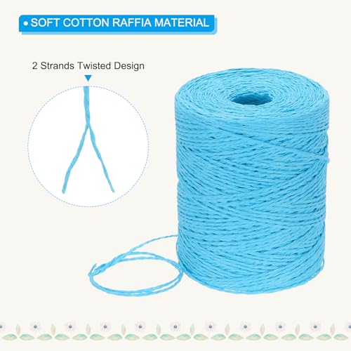 Image of PATIKIL Natural Cotton Raffia Yarn 328 Yard, Crochet Raffia Paper Ribbon for DIY Sun Hat Beach Bag Crochet Yarn Wrapping Knitting, Lake Blue