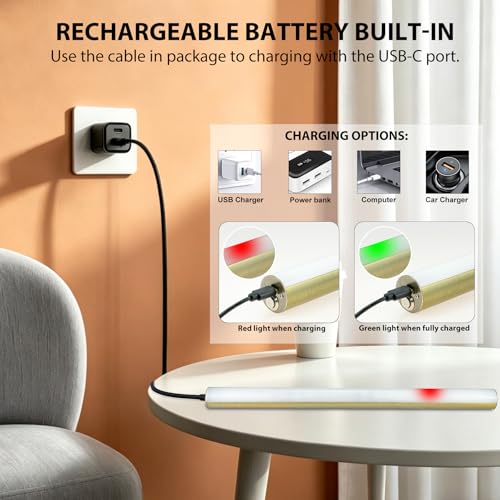 Image of Picture Light,Magnetic Wall Lights 5000mAh,16inch Art Light,Antique Brass | Photo Lights for Wall Rechargeable,Remote Timer and Dimmer Gallery Light,Metal Painting Light for Portrait Display Frame