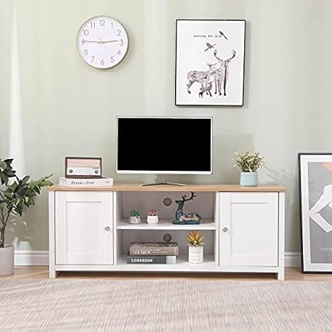 CFDZ Living Room Furniture 130cm TV Stand Free Standing Cabinet TV Unit Modern Style- White+Oak,130x39x50cm Cover
