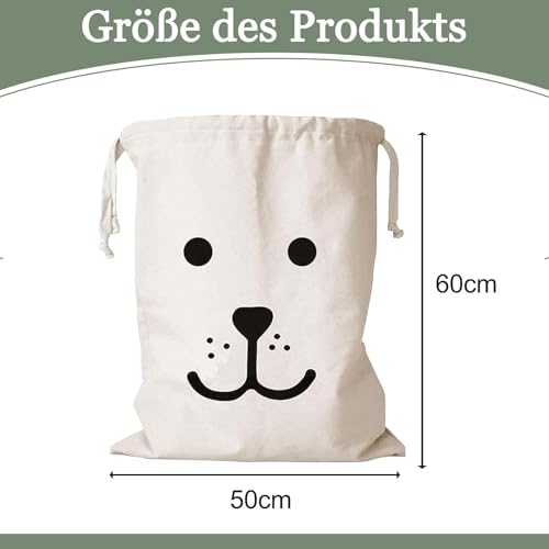 2 Stück Wäschesack mit Kordelzug, 60 X 50cm Wäschebeutel Schmutzwäsche Groß, Baumwolle Aufbewahrungsbeutel mit Kordelzug für Kleidung Spielzeug