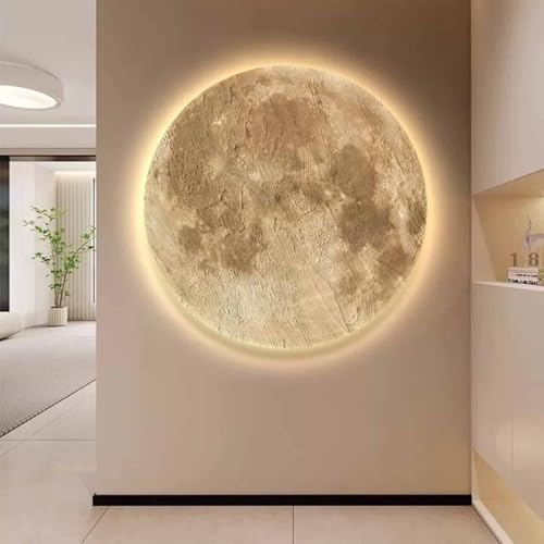 Décoration murale 3D lune ZhuiFengA en relief avec éclairage LED doux pour le salon 70cm