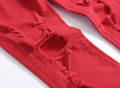 Men's Ripped Slim Casual Distressed Denim Pants Fit Straight with Zipper Jeans Skinny Retro Stretch Jean Trousers (Red,31)4