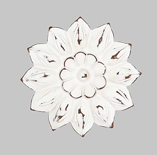 Image of THE URBAN STORE Wall Art, Wall Panel Wooden Distressed White Color 20 CM x 20 CM Pack Of Four French Country Style Elegantly Floral Hand Crafted Wall Decor For Home And Office TUSWD74