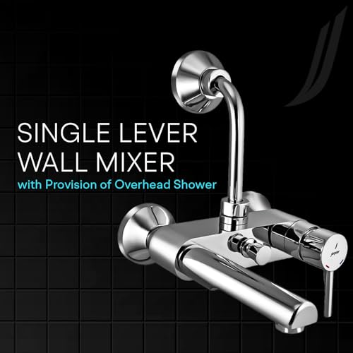 Image of Jaquar Single Lever Wall Mixer with Provision for Overhead Shower with 115mm Long Bend Pipe On Upper Side, Connecting Legs & Wall Flanges for Modern Bathroom Installation, Sliver, Chrome Finish