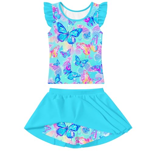 Image of Girls Swimsuit 2 Piece Ruffle Bathing Suit UPF 50+ Tankini Swimsuit Skirt with Lining Size 3-10
