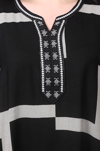 Image of Women's Nightgown | Wine Color with Abstract Geometric Print | Embroidered Neck Sleepwear | Premium Lounge Gown