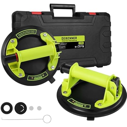 DEWINNER 8" Glass Suction Cups - Heavy-Duty Vacuum Glass Lifter for Windshield Tiles and Granite - 660lbs Load Capacity - 2 Pack Industrial Suction Cup with Carry Case Cover