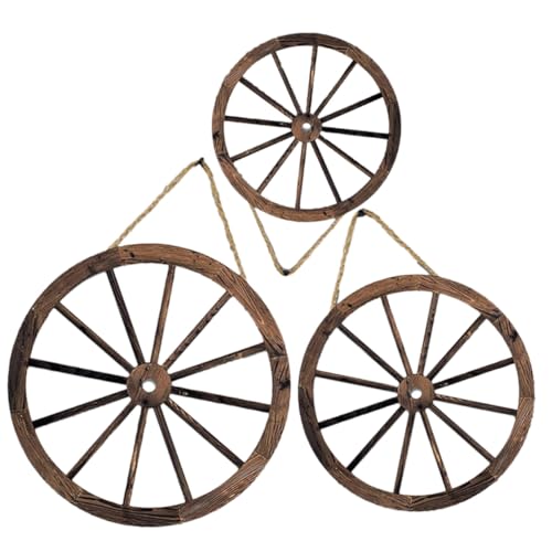 Roue bois décoration murale salon : artisanat vintage et objet de chariot en lot de 3