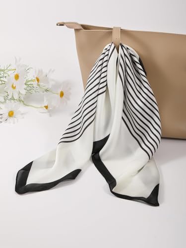 1PC Black and White Striped Scarf, Soft Lightweight Striped Head Wrap, Stylish Bandana Accessory for Women Men, Breathable Fashion Classic Scarfs (Black&White)3