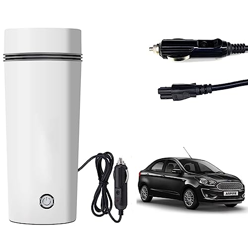 Image of Oshotto 12V Portable Electric Water Bottle for Hot Water Tea Coffee Kettle Mug Multipurpose Food Grade Fast Boil Auto Shut-off For Travel Camping, Road Trip Compatible with Ford Aspire (350ml) - White