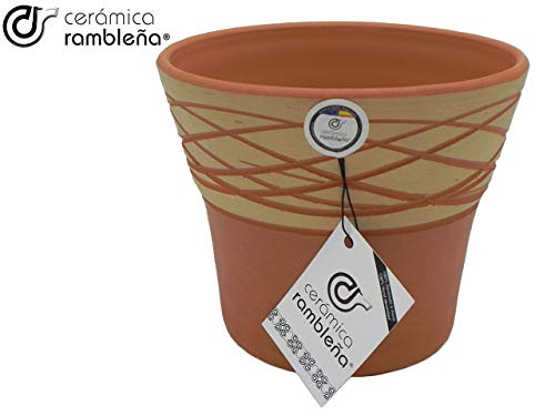 CERÁMICA RAMBLEÑA | Macetas de Barro Rojo | Macetas Decorativas | Macetas de cerámica | Macetas Exterior | Rústica-Hilo | Decoración 100% Hecho a Mano | 20x20x17 cm