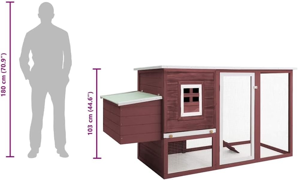 'vidaXL Pine Wood Outdoor Chicken Cage: Spacious Hen House with Egg Cage, Waterproof Roof, Iron Wire Mesh - Brown/White
