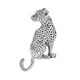 Vintage Leopard Lapel Brooch Pin for Women Men Fashion Punk Rhinestone Animal Cheetah Collar Suit Jackets Coat Dress Backpacks Pins Gothic Cool Panther Cougar Boutonniere Corsage Jewelry Decoration (Silver)