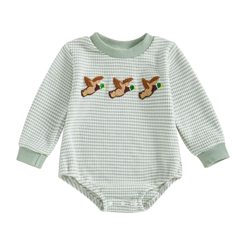 VISGOGO Newborn Infant Baby Boy Girls Oversized Romper Embroidery Sweater Onesie Coming Home Outfit Neutral Clothes (Light Green-Duck, 3-6 Months)