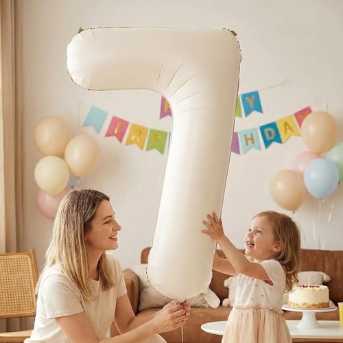 Image of Number Balloons for Birthday Decorations - 40 Inch Large Party Balloons 7, Cream Foil Number Balloons for Boys Girls, Balloons for Party Supplies