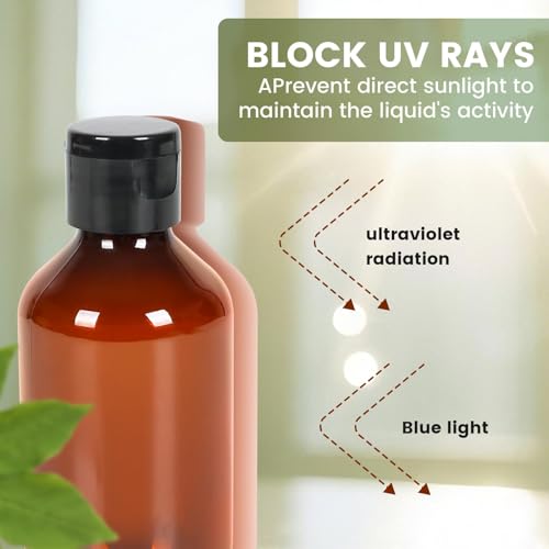 12 Pack 3.4oz Amber Travel Bottles with Flip Cap, Small Plastic Dispenser Container, Empty Bottles Set for Essential Oils Hair4