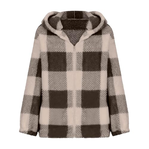 Gumipy Fleece Jacket Women Plaid Zip Up Hoodie Trendy Checkered Sherpa Jacket Fuzzy Winter Coats Long Sleeve Womens Jackets4