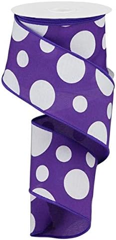 Giant Two Size Polka Dot Wired Edge Ribbon - 10 Yards (Purple, White, 2.5 Inch)
