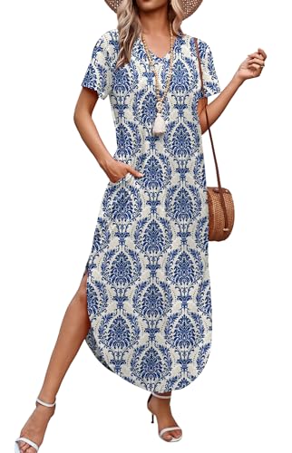 Image of WIHOLL Women's Summer Short Sleeve Dresses Maxi Dress Vacation Beach Sundresses 2026 with Pockets